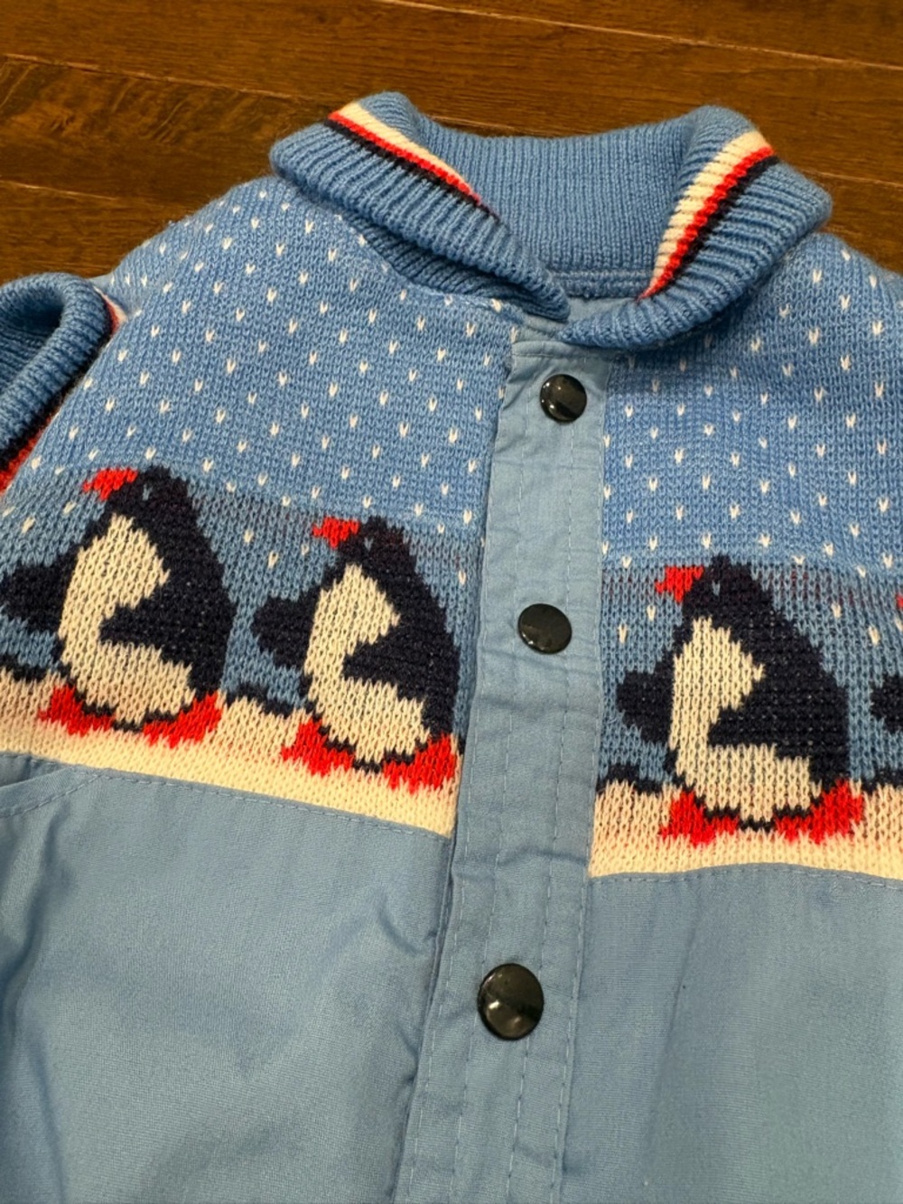 Vintage Kids R Us Penguin Vest 24M Blue Puffer Snap Knit Trim 80s 90s EUC - Picture 2 of 8